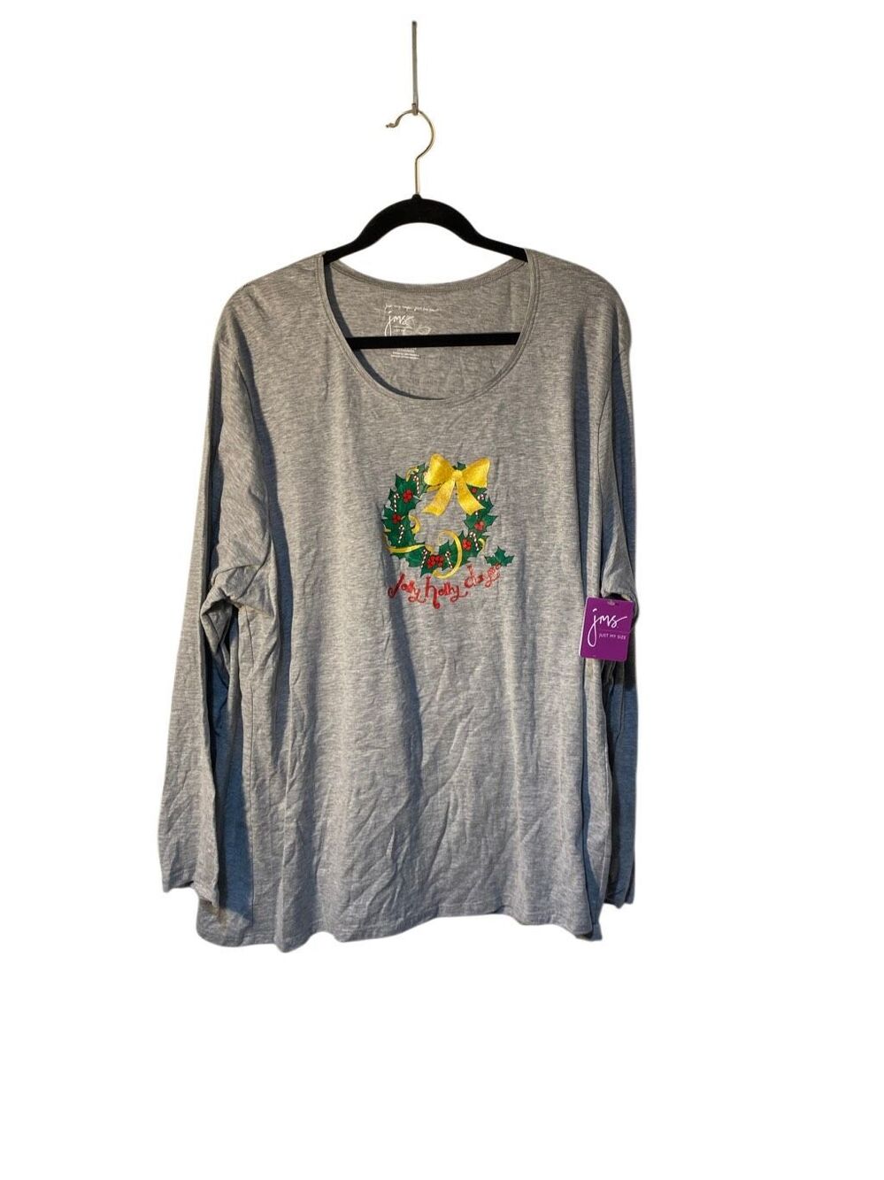 NWT just my size gray, jolly holly days graphic wreath T-shirt 3X